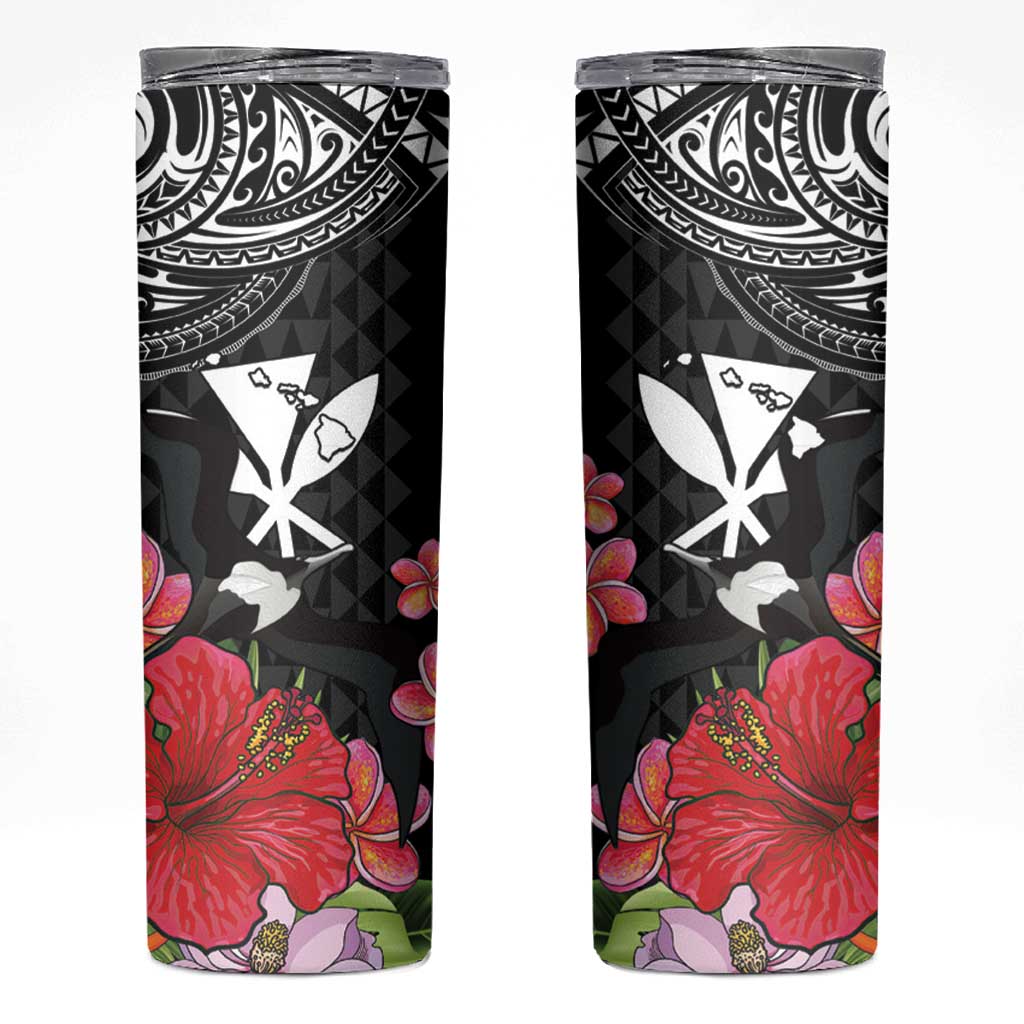Hawaii Iwa Bird Skinny Tumbler Great Frigatebird Kanaka Tropical Flowers - Polynesian Pride
