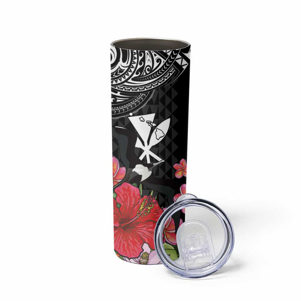 Hawaii Iwa Bird Skinny Tumbler Great Frigatebird Kanaka Tropical Flowers - Polynesian Pride
