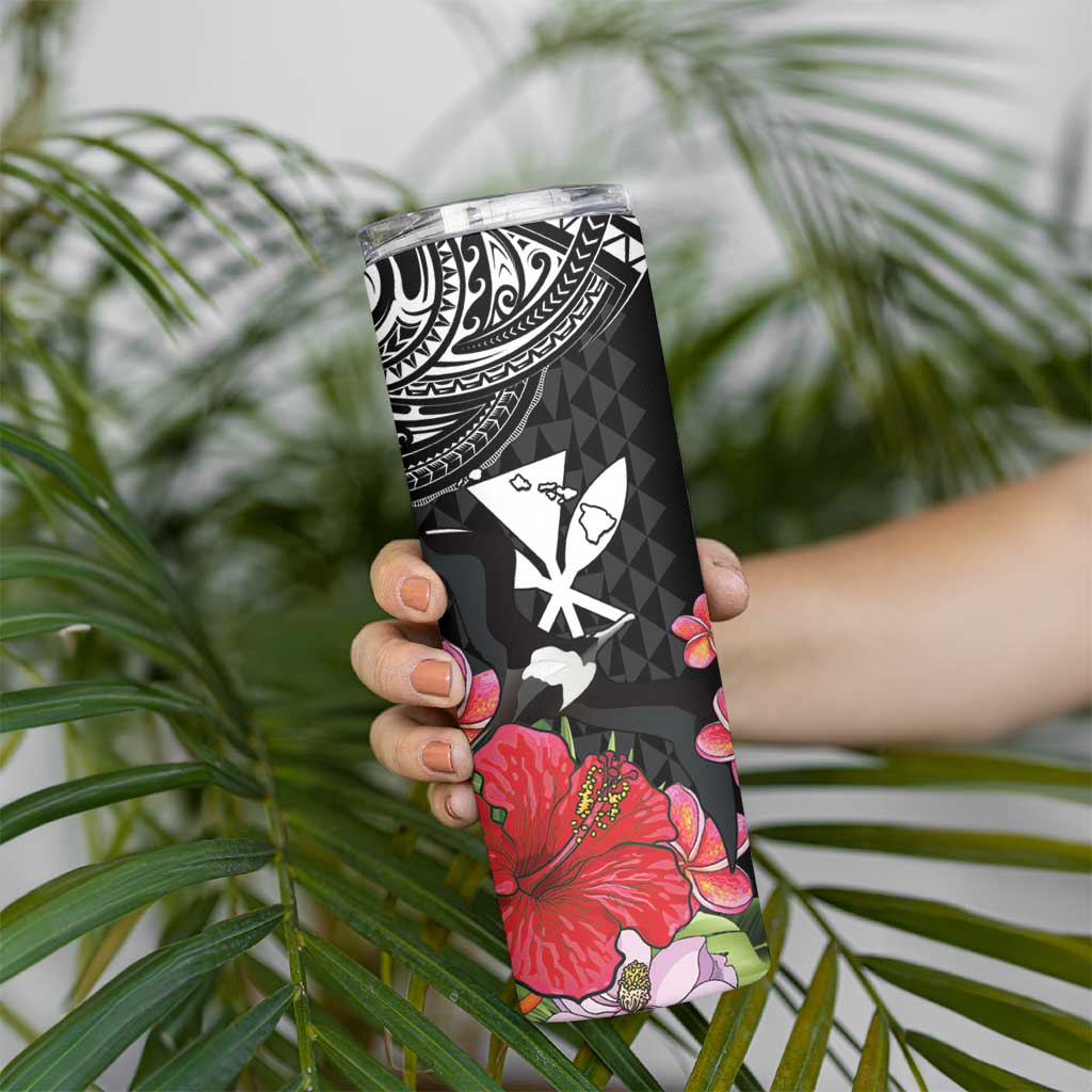 Hawaii Iwa Bird Skinny Tumbler Great Frigatebird Kanaka Tropical Flowers - Polynesian Pride