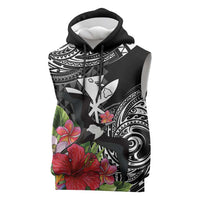 Hawaii Iwa Bird Sleeveless Hoodie Great Frigatebird Kanaka Tropical Flowers - Polynesian Pride