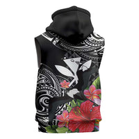 Hawaii Iwa Bird Sleeveless Hoodie Great Frigatebird Kanaka Tropical Flowers - Polynesian Pride