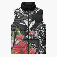 Hawaii Iwa Bird Sleeveless Puffer Jacket Great Frigatebird Kanaka Tropical Flowers - Polynesian Pride