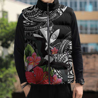 Hawaii Iwa Bird Sleeveless Puffer Jacket Great Frigatebird Kanaka Tropical Flowers - Polynesian Pride