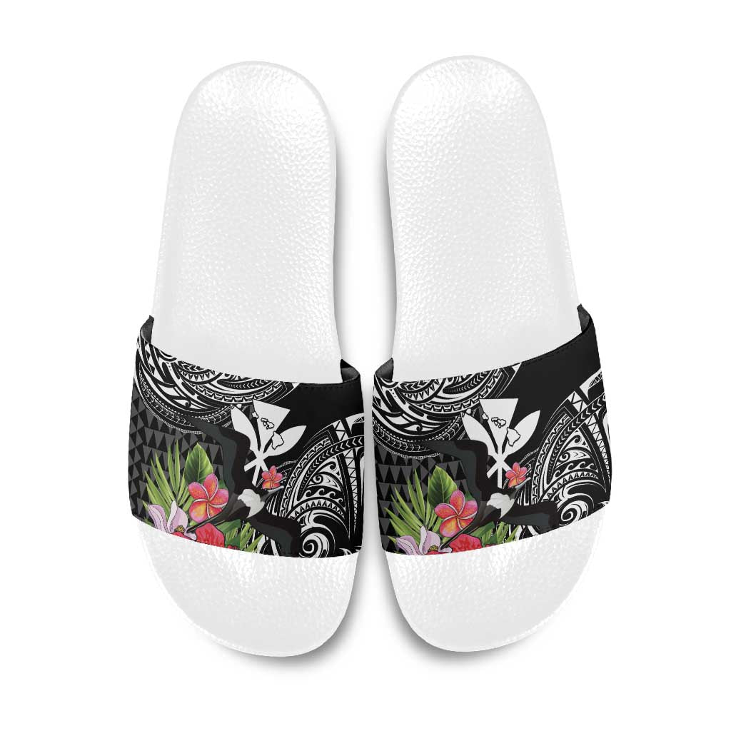 Hawaii Iwa Bird Slide Sandals Great Frigatebird Kanaka Tropical Flowers - Polynesian Pride