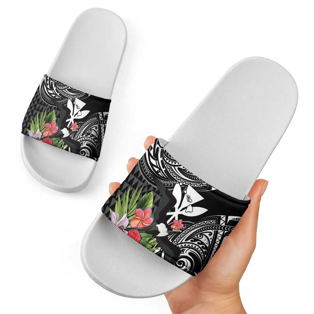 Hawaii Iwa Bird Slide Sandals Great Frigatebird Kanaka Tropical Flowers - Polynesian Pride