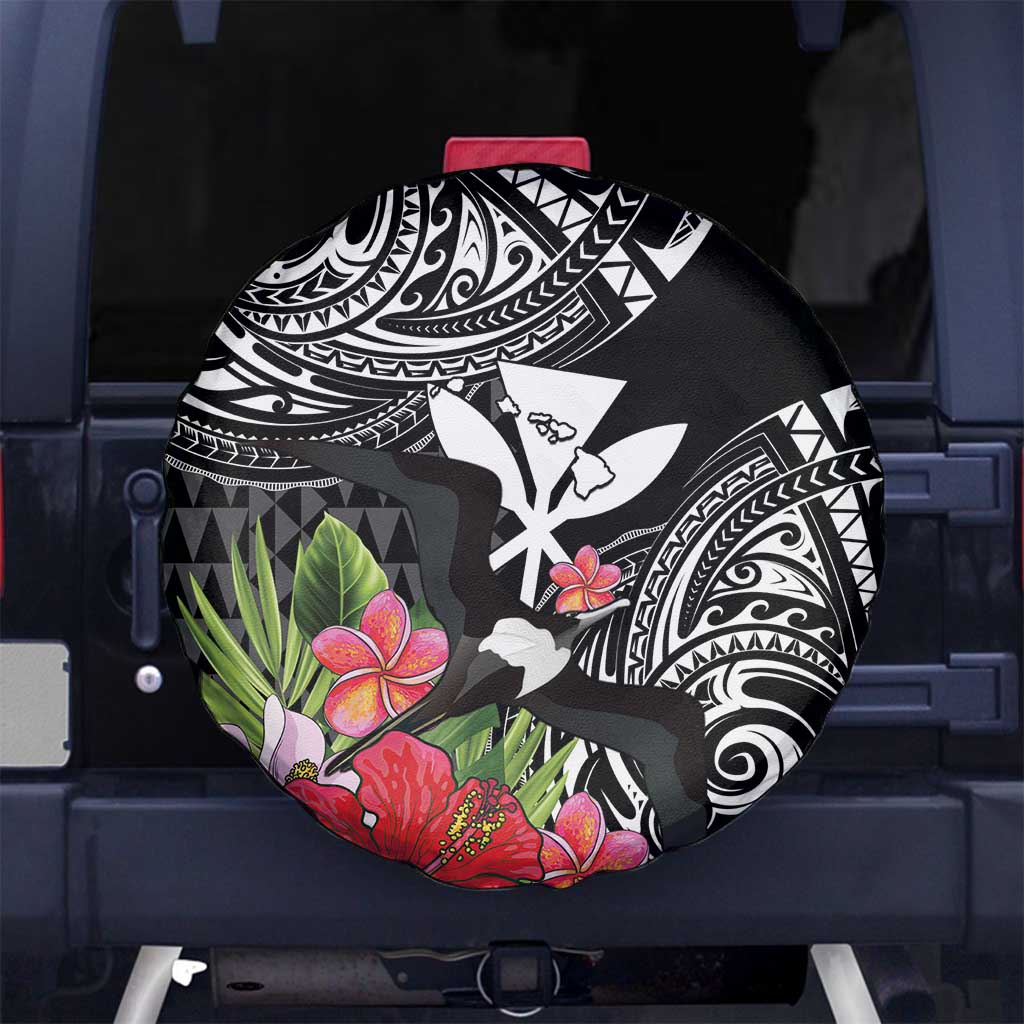 Hawaii Iwa Bird Spare Tire Cover Great Frigatebird Kanaka Tropical Flowers - Polynesian Pride