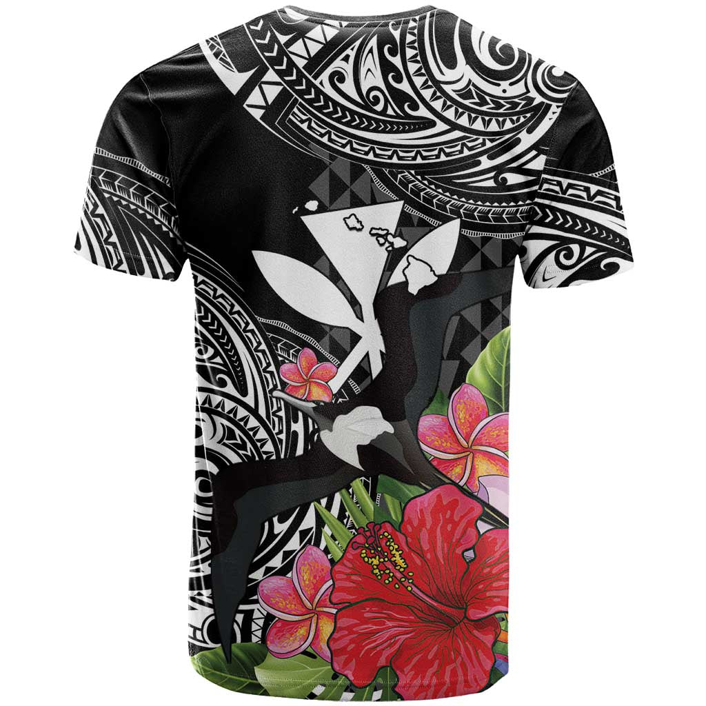 Hawaii Iwa Bird T Shirt Great Frigatebird Kanaka Tropical Flowers - Polynesian Pride