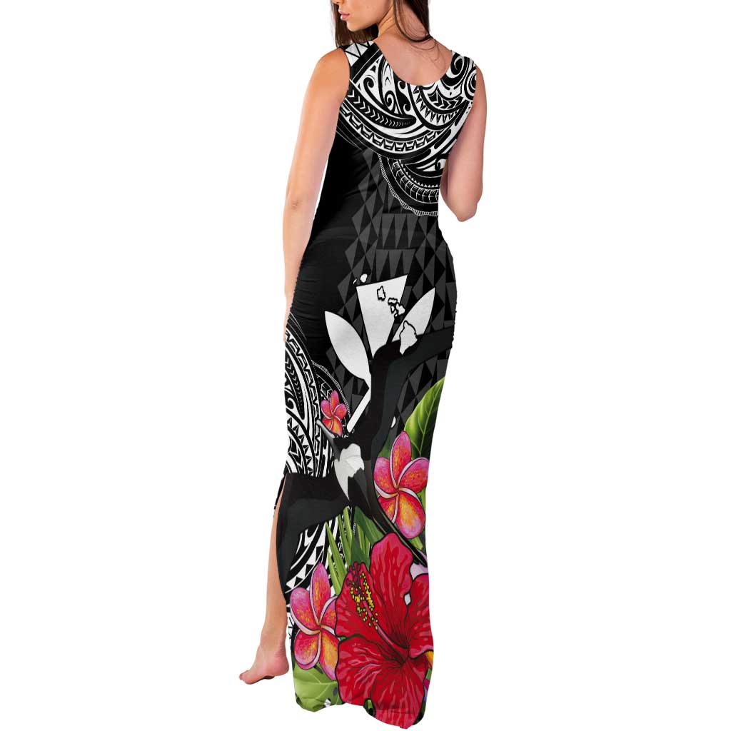 Hawaii Iwa Bird Tank Maxi Dress Great Frigatebird Kanaka Tropical Flowers - Polynesian Pride