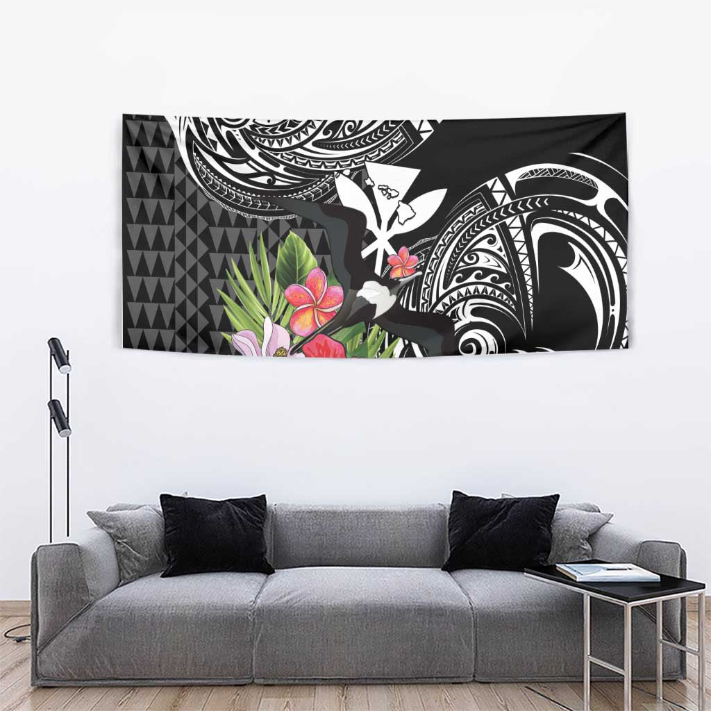 Hawaii Iwa Bird Tapestry Great Frigatebird Kanaka Tropical Flowers - Polynesian Pride