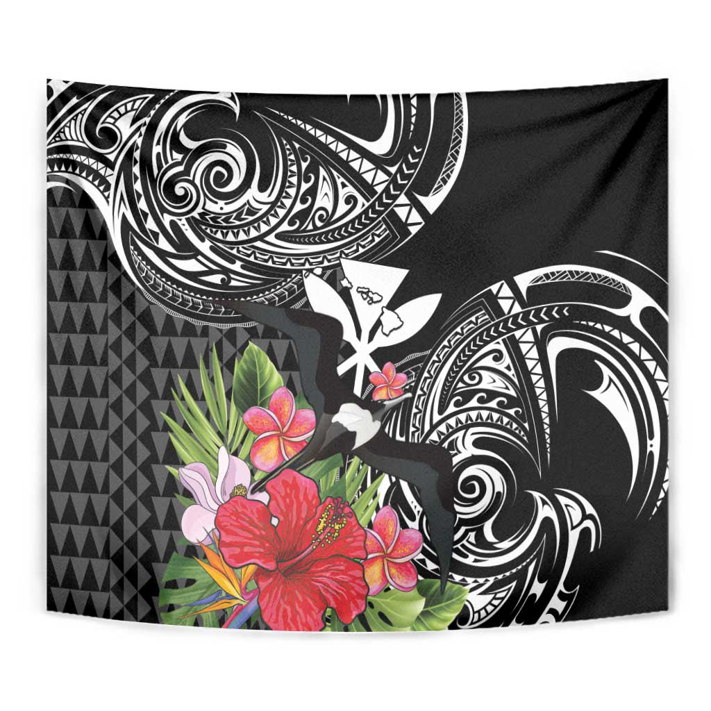 Hawaii Iwa Bird Tapestry Great Frigatebird Kanaka Tropical Flowers - Polynesian Pride