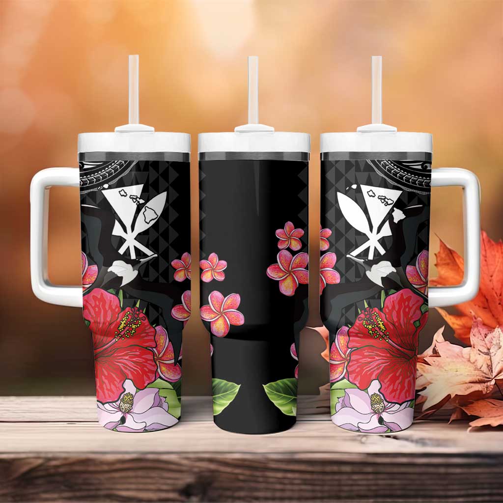 Hawaii Iwa Bird Tumbler With Handle Great Frigatebird Kanaka Tropical Flowers - Polynesian Pride
