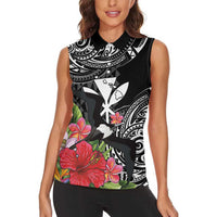 Hawaii Iwa Bird Women Sleeveless Polo Shirt Great Frigatebird Kanaka Tropical Flowers - Polynesian Pride