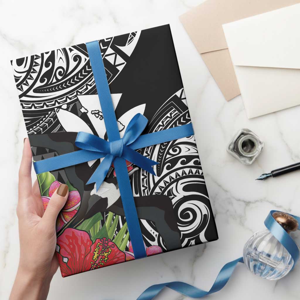 Hawaii Iwa Bird Wrapping Paper Great Frigatebird Kanaka Tropical Flowers - Polynesian Pride