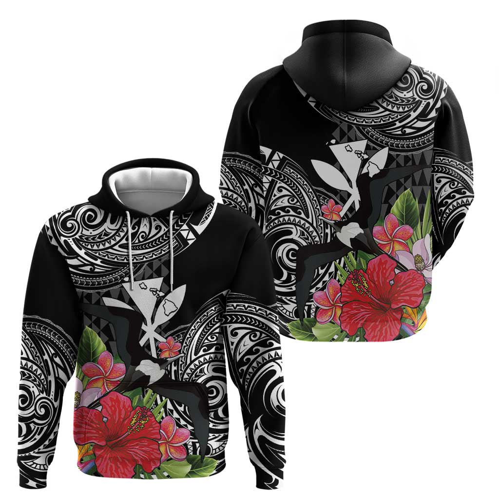 Hawaii Iwa Bird Zip Hoodie Great Frigatebird Kanaka Tropical Flowers - Polynesian Pride