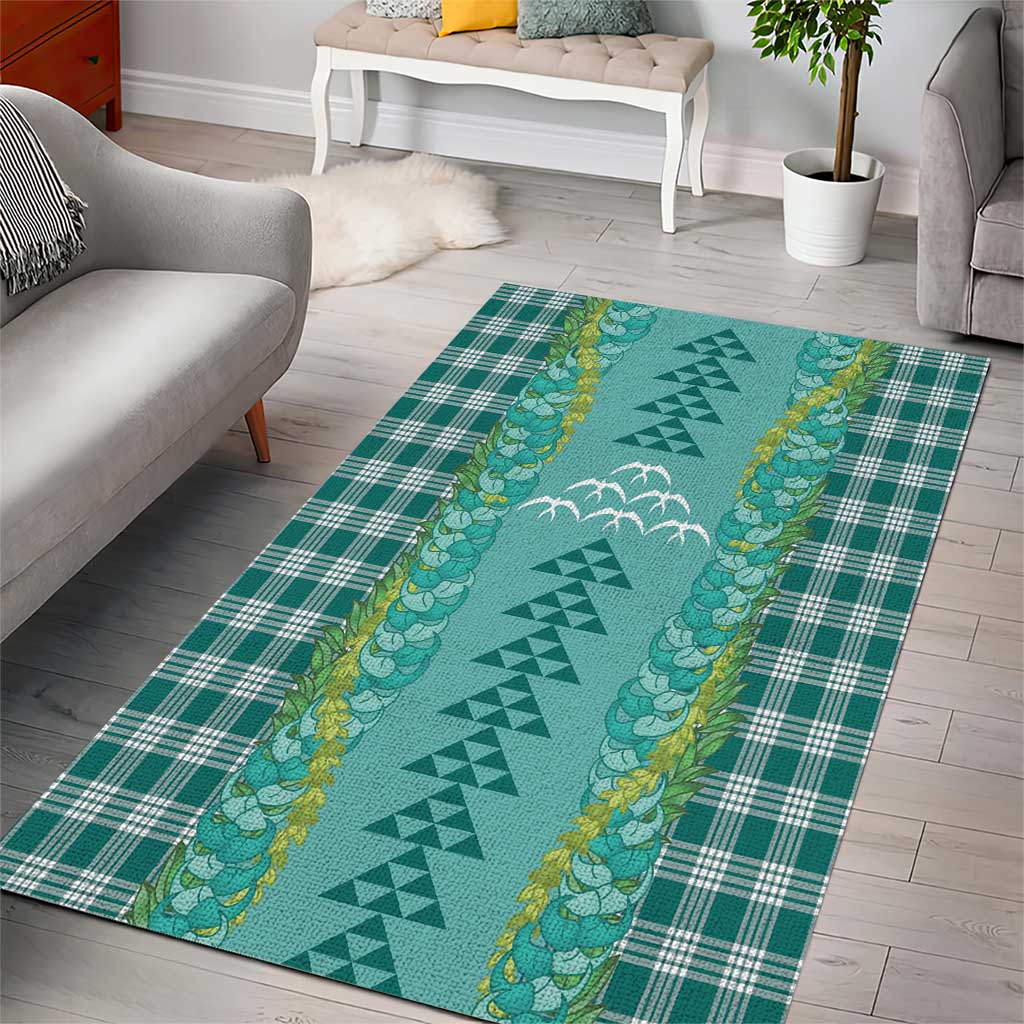 Teal Palaka Hawaii Iwa Bird Area Rug Hawaiian Kakau Jade Vine Lei - Polynesian Pride