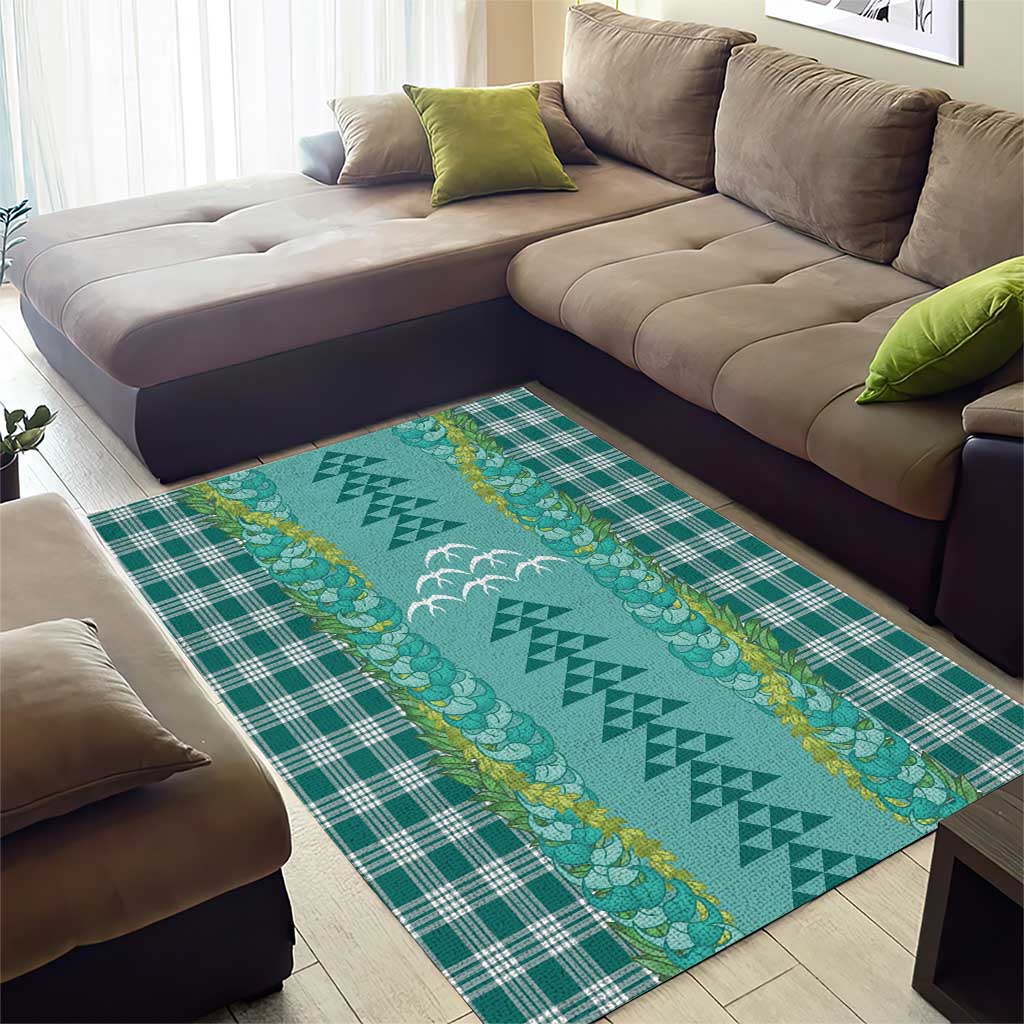 Teal Palaka Hawaii Iwa Bird Area Rug Hawaiian Kakau Jade Vine Lei - Polynesian Pride