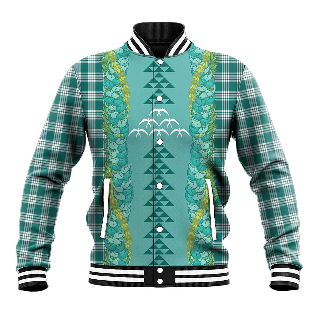 Teal Palaka Hawaii Iwa Bird Baseball Jacket Hawaiian Kakau Jade Vine Lei LT14 Unisex Teal - Polynesian Pride