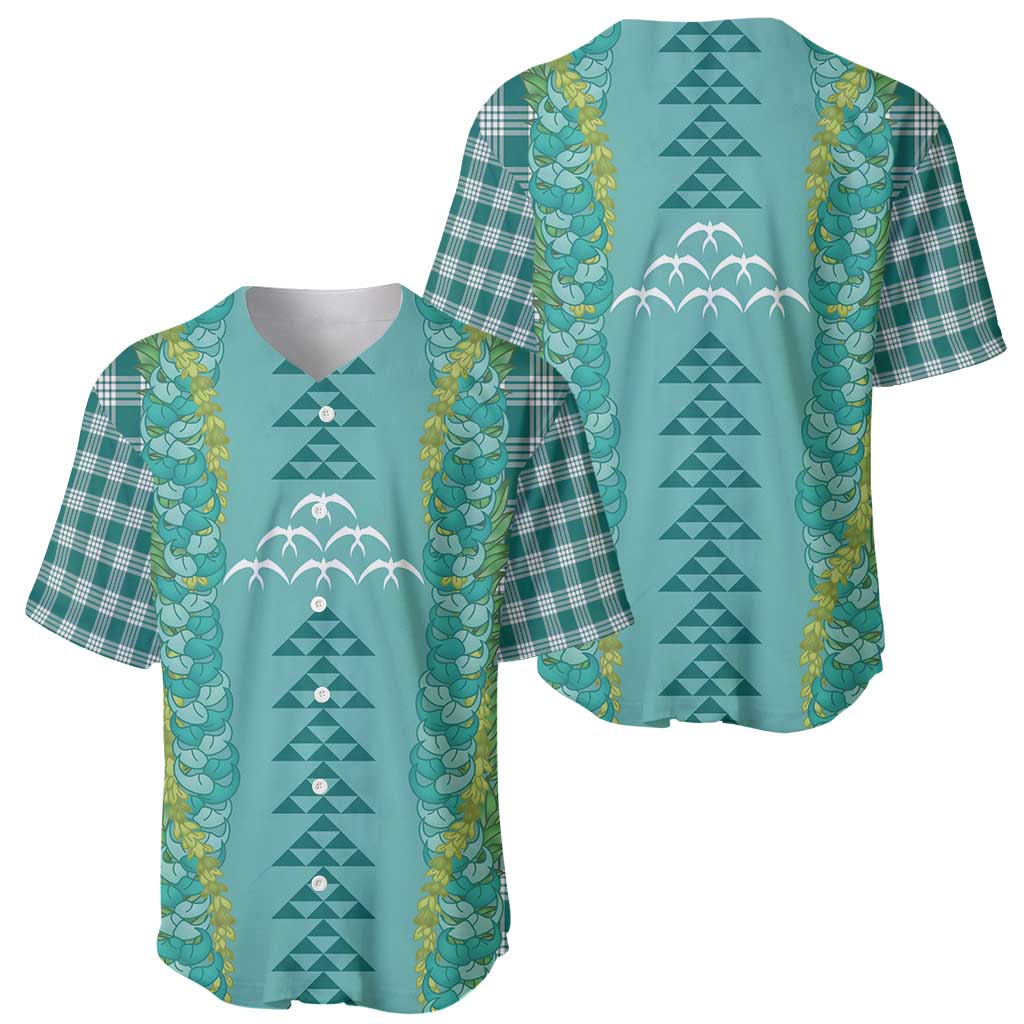 Teal Palaka Hawaii Iwa Bird Baseball Jersey Hawaiian Kakau Jade Vine Lei - Polynesian Pride