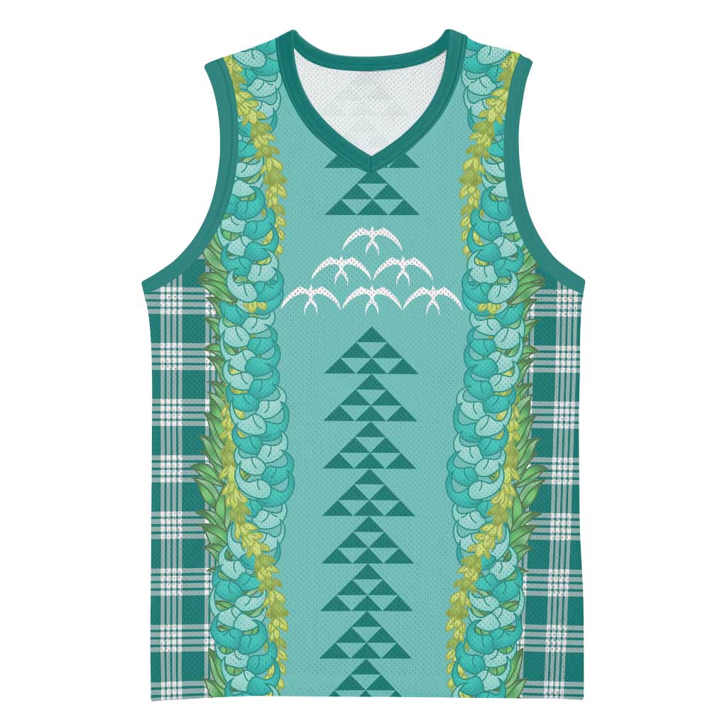 Teal Palaka Hawaii Iwa Bird Basketball Jersey Hawaiian Kakau Jade Vine Lei - Polynesian Pride