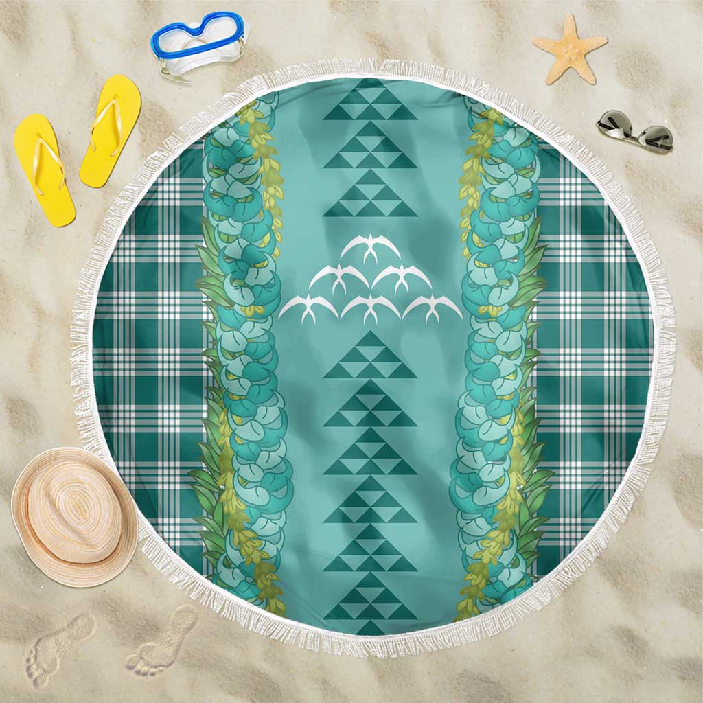 Teal Palaka Hawaii Iwa Bird Beach Blanket Hawaiian Kakau Jade Vine Lei - Polynesian Pride