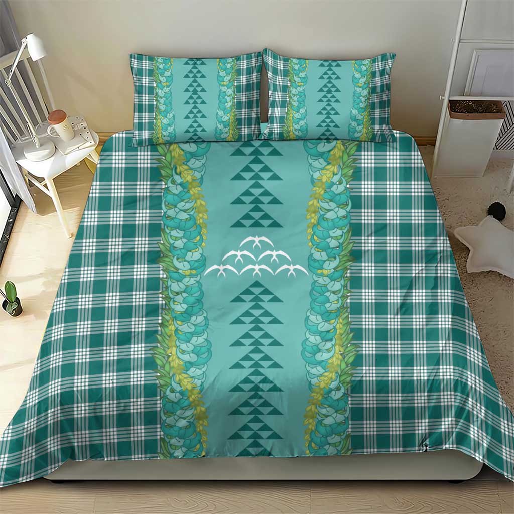 Teal Palaka Hawaii Iwa Bird Bedding Set Hawaiian Kakau Jade Vine Lei - Polynesian Pride
