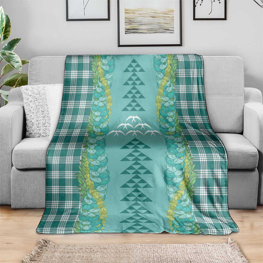 Teal Palaka Hawaii Iwa Bird Blanket Hawaiian Kakau Jade Vine Lei - Polynesian Pride