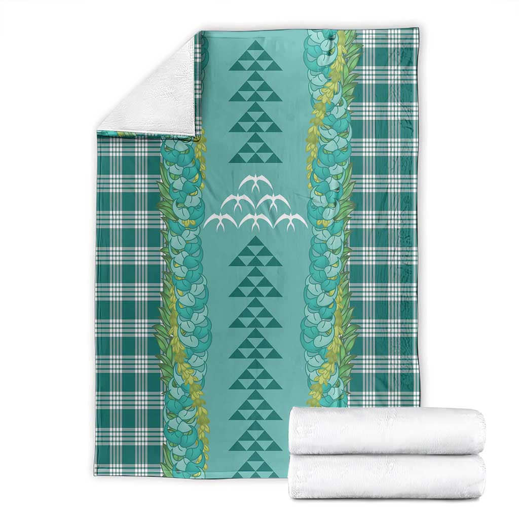 Teal Palaka Hawaii Iwa Bird Blanket Hawaiian Kakau Jade Vine Lei - Polynesian Pride