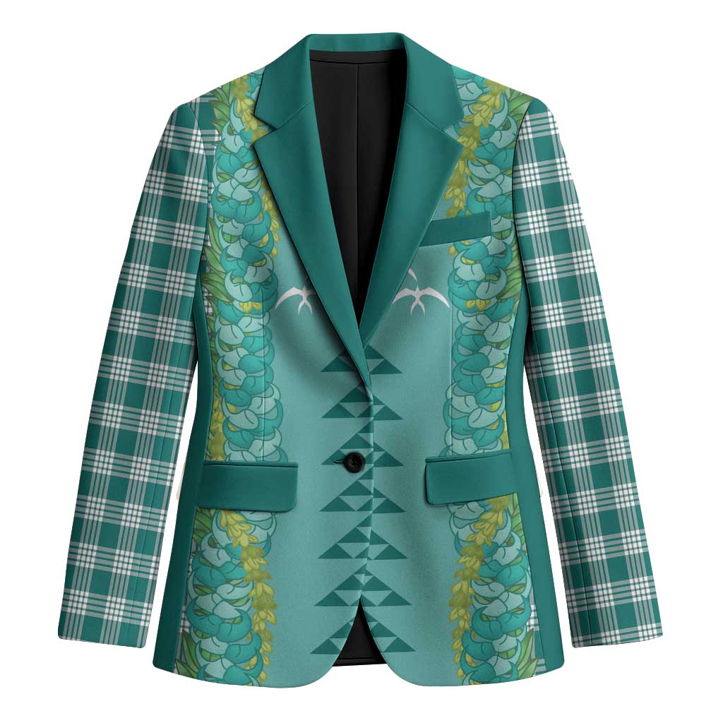 Teal Palaka Hawaii Iwa Bird Blazer Hawaiian Kakau Jade Vine Lei - Polynesian Pride