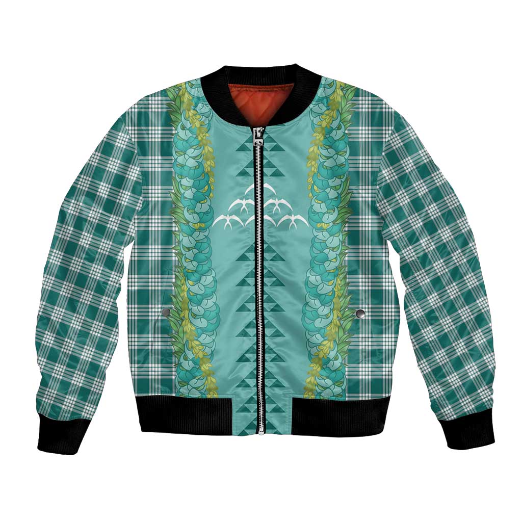 Teal Palaka Hawaii Iwa Bird Bomber Jacket Hawaiian Kakau Jade Vine Lei LT14 Unisex Teal - Polynesian Pride