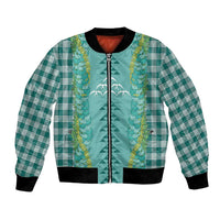 Teal Palaka Hawaii Iwa Bird Bomber Jacket Hawaiian Kakau Jade Vine Lei - Polynesian Pride