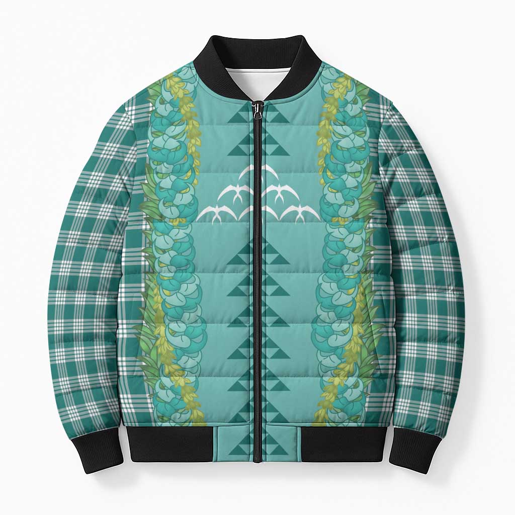 Teal Palaka Hawaii Iwa Bird Bomber Puffer Jacket Hawaiian Kakau Jade Vine Lei LT14 Unisex Teal - Polynesian Pride