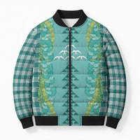 Teal Palaka Hawaii Iwa Bird Bomber Puffer Jacket Hawaiian Kakau Jade Vine Lei - Polynesian Pride