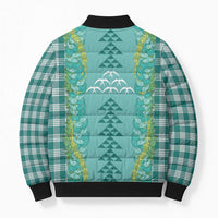 Teal Palaka Hawaii Iwa Bird Bomber Puffer Jacket Hawaiian Kakau Jade Vine Lei - Polynesian Pride
