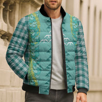 Teal Palaka Hawaii Iwa Bird Bomber Puffer Jacket Hawaiian Kakau Jade Vine Lei - Polynesian Pride