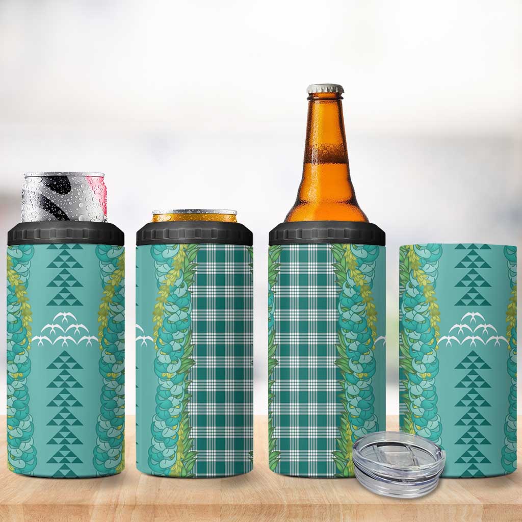Teal Palaka Hawaii Iwa Bird 4 in 1 Can Cooler Tumbler Hawaiian Kakau Jade Vine Lei - Polynesian Pride