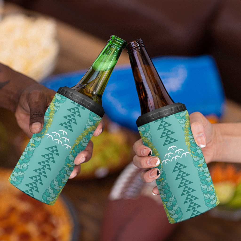 Teal Palaka Hawaii Iwa Bird 4 in 1 Can Cooler Tumbler Hawaiian Kakau Jade Vine Lei - Polynesian Pride