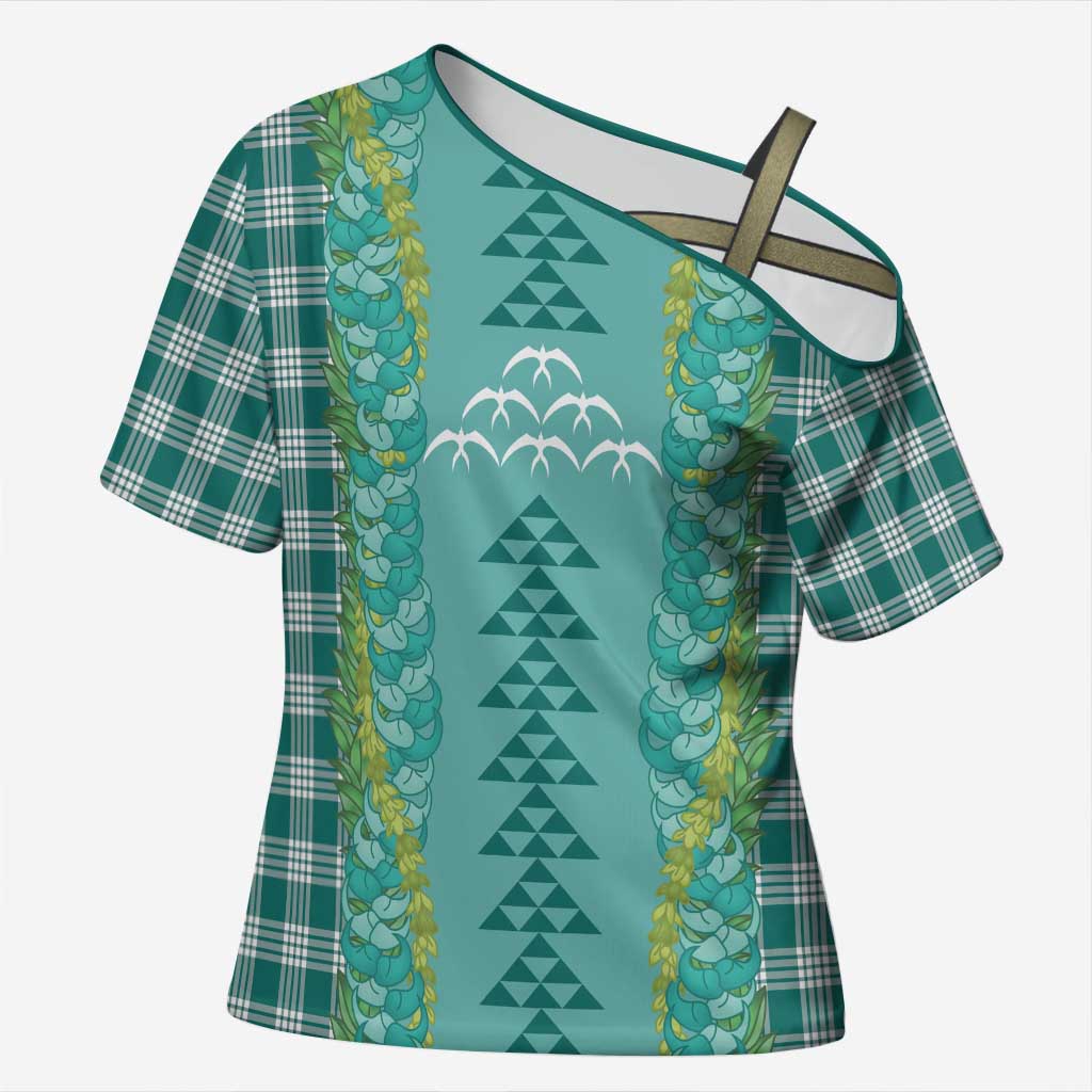 Teal Palaka Hawaii Iwa Bird Cross Shoulder Shirt Hawaiian Kakau Jade Vine Lei LT14 Female Teal - Polynesian Pride
