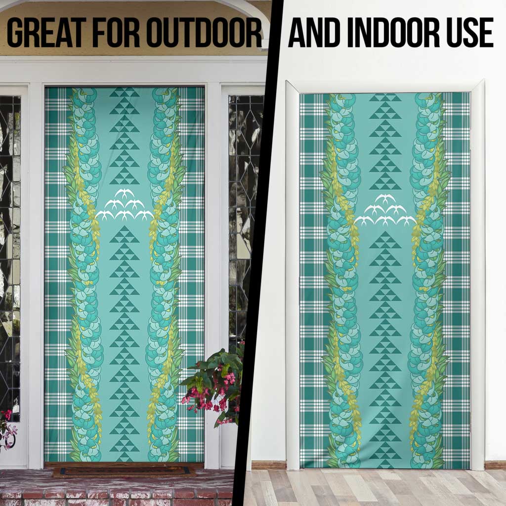 Teal Palaka Hawaii Iwa Bird Door Cover Hawaiian Kakau Jade Vine Lei - Polynesian Pride