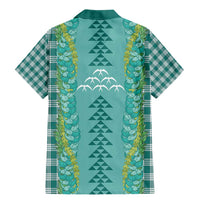 Teal Palaka Hawaii Iwa Bird Family Matching Mermaid Dress and Hawaiian Shirt Hawaiian Kakau Jade Vine Lei - Polynesian Pride