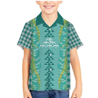 Teal Palaka Hawaii Iwa Bird Family Matching Mermaid Dress and Hawaiian Shirt Hawaiian Kakau Jade Vine Lei - Polynesian Pride