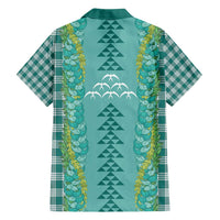 Teal Palaka Hawaii Iwa Bird Family Matching Off Shoulder Maxi Dress and Hawaiian Shirt Hawaiian Kakau Jade Vine Lei - Polynesian Pride