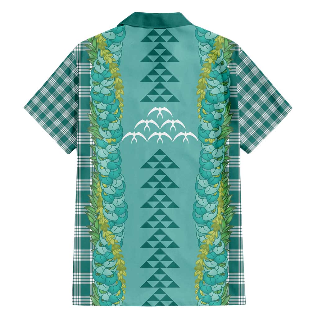 Teal Palaka Hawaii Iwa Bird Family Matching Puletasi and Hawaiian Shirt Hawaiian Kakau Jade Vine Lei - Polynesian Pride