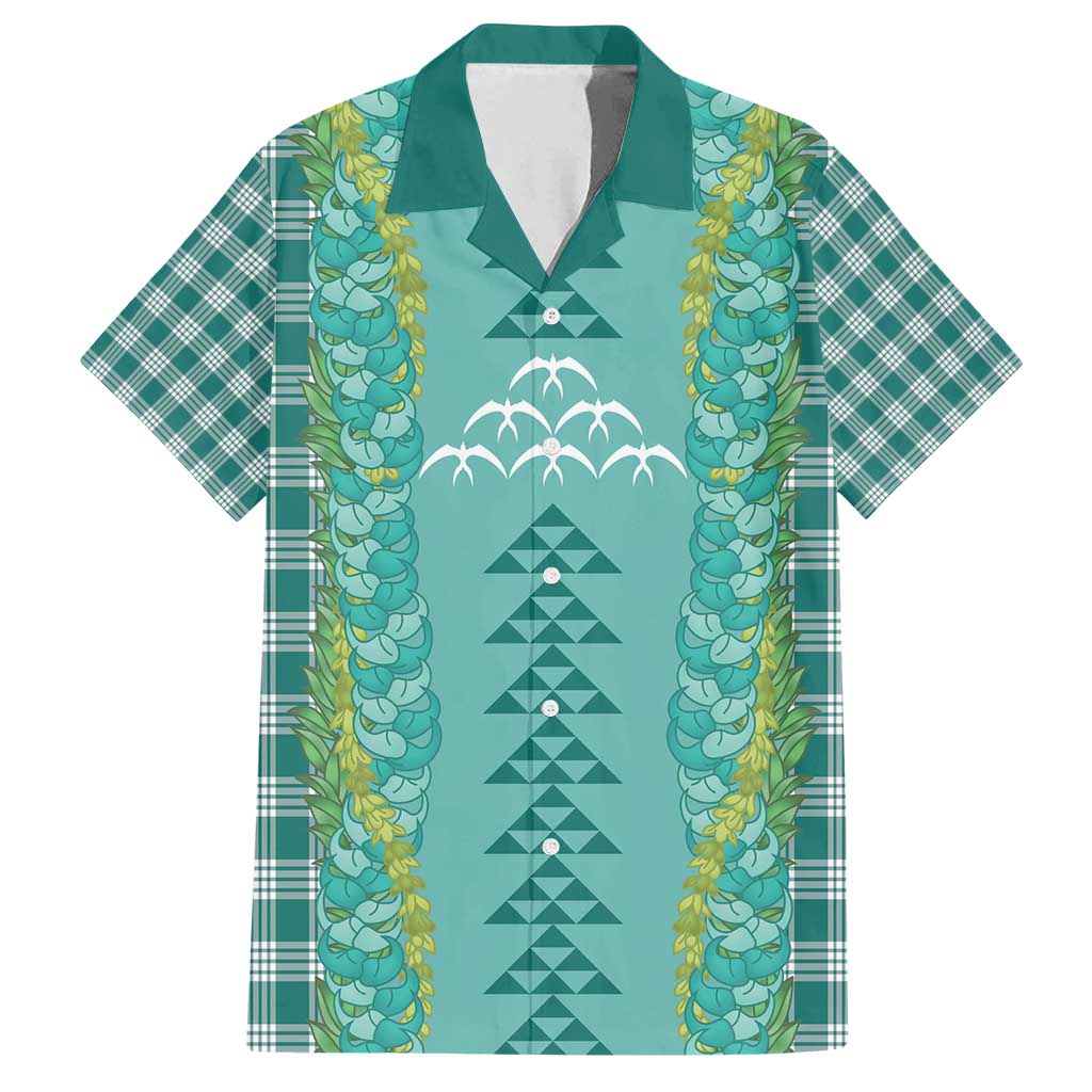 Teal Palaka Hawaii Iwa Bird Family Matching Summer Maxi Dress and Hawaiian Shirt Hawaiian Kakau Jade Vine Lei - Polynesian Pride