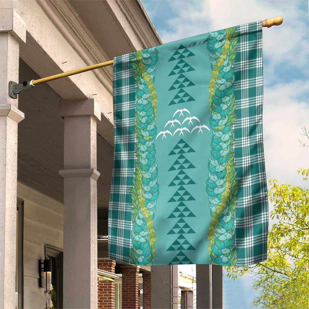 Teal Palaka Hawaii Iwa Bird Garden Flag Hawaiian Kakau Jade Vine Lei LT14 House Flag Teal - Polynesian Pride