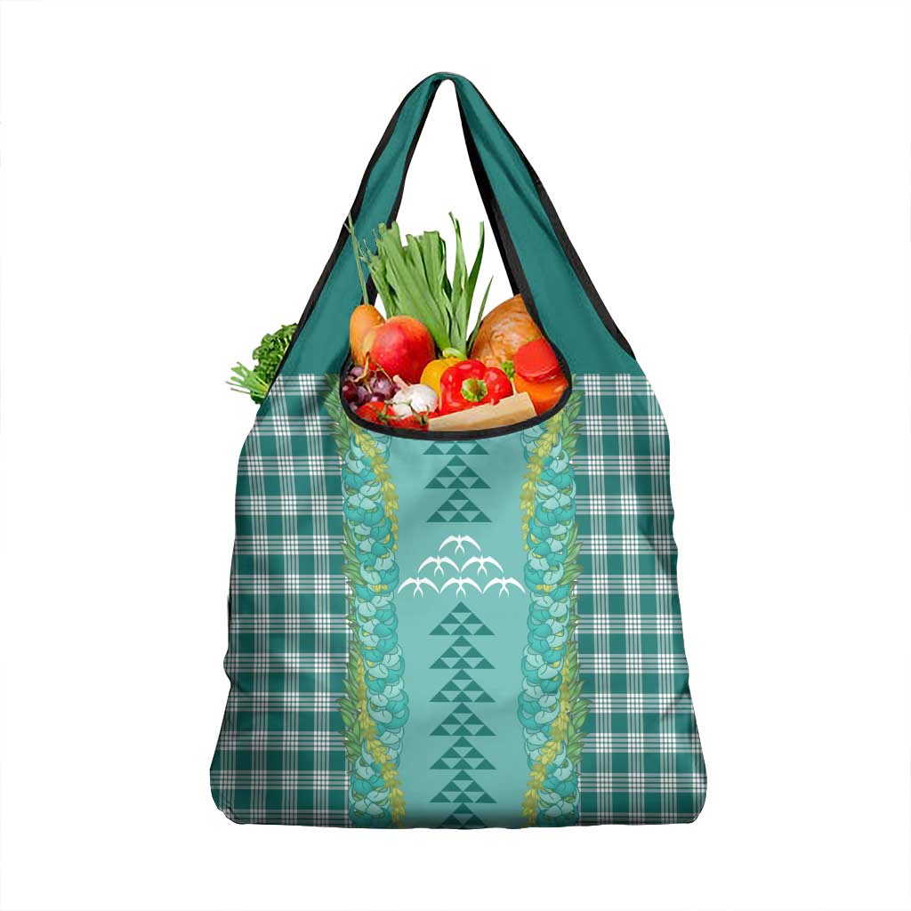 Teal Palaka Hawaii Iwa Bird Grocery Bag Hawaiian Kakau Jade Vine Lei - Polynesian Pride