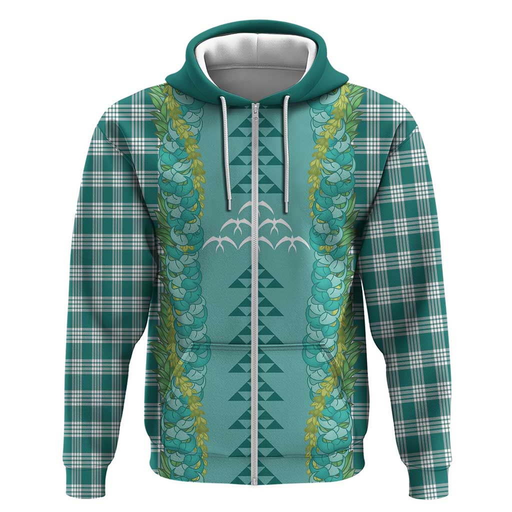 Teal Palaka Hawaii Iwa Bird Hoodie Hawaiian Kakau Jade Vine Lei LT14 Zip Hoodie Teal - Polynesian Pride