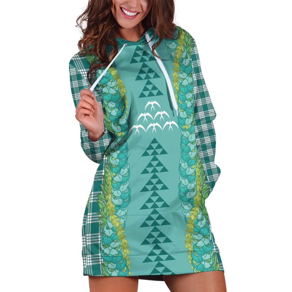 Teal Palaka Hawaii Iwa Bird Hoodie Dress Hawaiian Kakau Jade Vine Lei LT14 Teal - Polynesian Pride