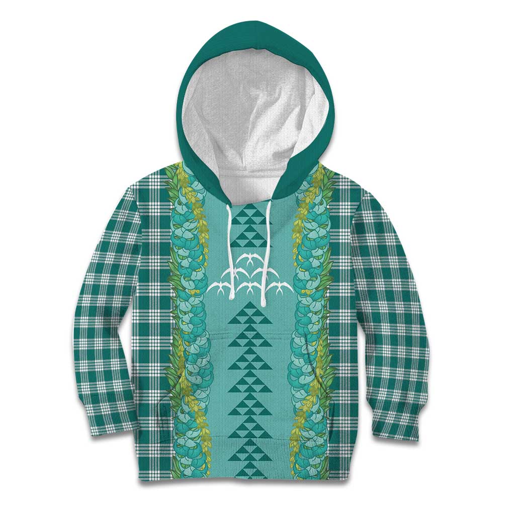 Teal Palaka Hawaii Iwa Bird Kid Hoodie Hawaiian Kakau Jade Vine Lei - Polynesian Pride