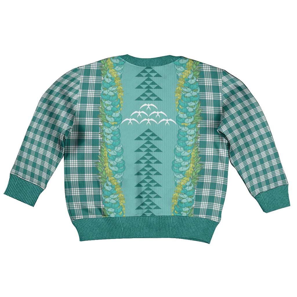 Teal Palaka Hawaii Iwa Bird Kid Ugly Christmas Sweater Hawaiian Kakau Jade Vine Lei - Polynesian Pride