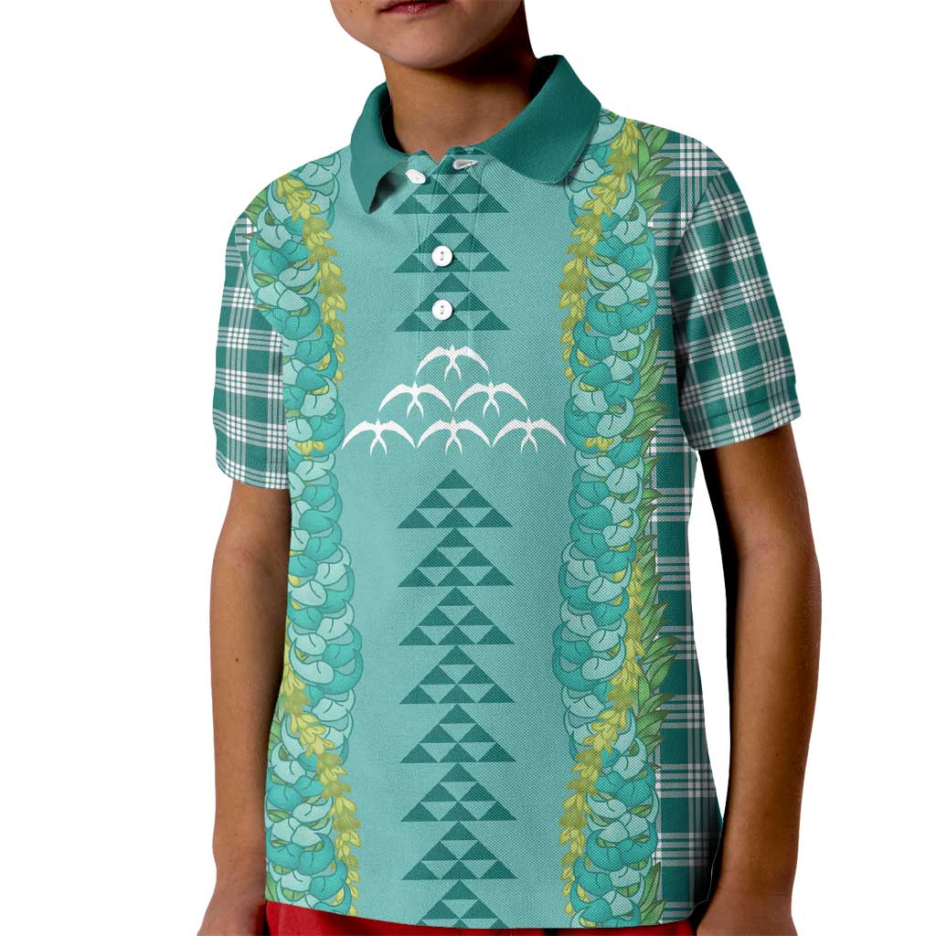Teal Palaka Hawaii Iwa Bird Kid Polo Shirt Hawaiian Kakau Jade Vine Lei - Polynesian Pride